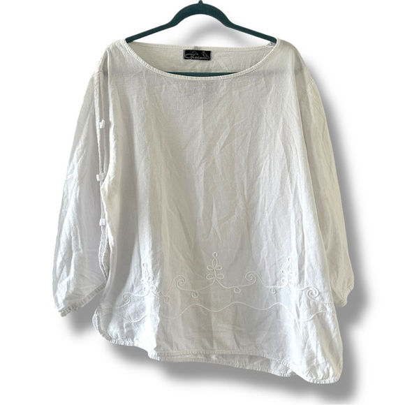 Giocam White Embroidered Tunic Slit Sleeve Women’s Size Large Lagenlook NWT - Picture 1 of 15